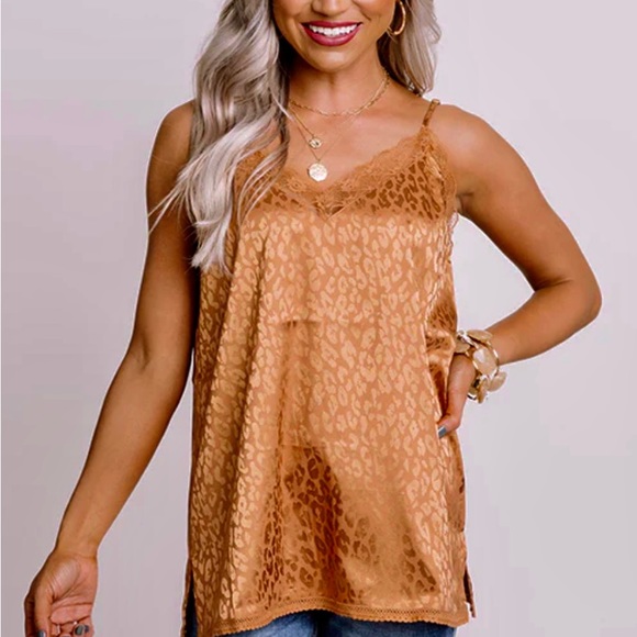NWT ODDY SO WORTH IT CAMEL LEOPARD LACE TRIM TANK~3X - Picture 4 of 5